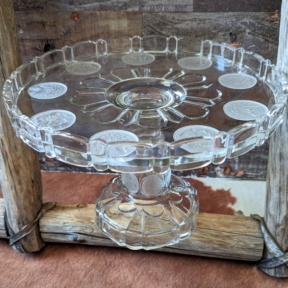 Antique 1892 Silver Dollar Glass Pedestal Cake Stand W Frosted Morgan Dollar - Picture 9 of 15